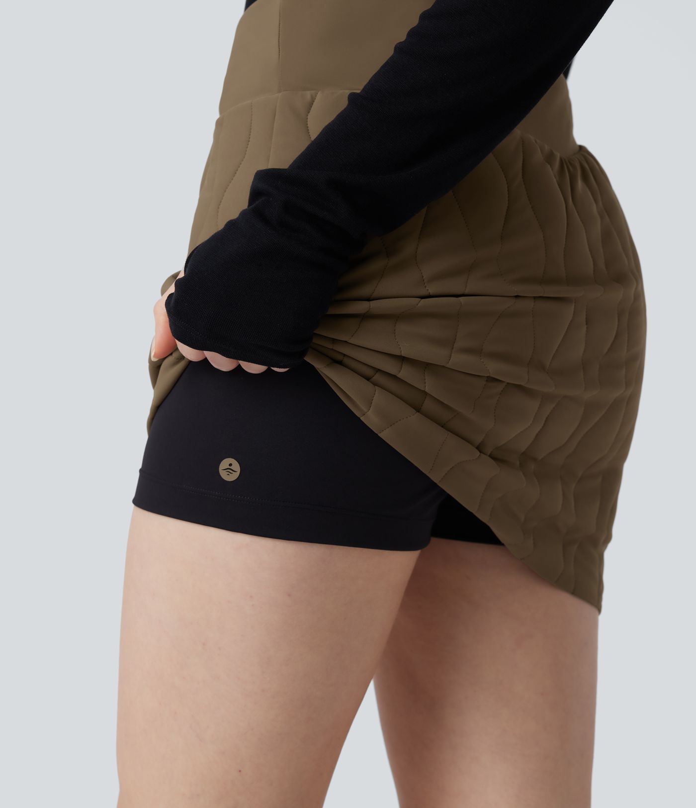 Crossover High Waisted 2-in-1 Bodycon Mini Stretchy Casual Quilted Skirt