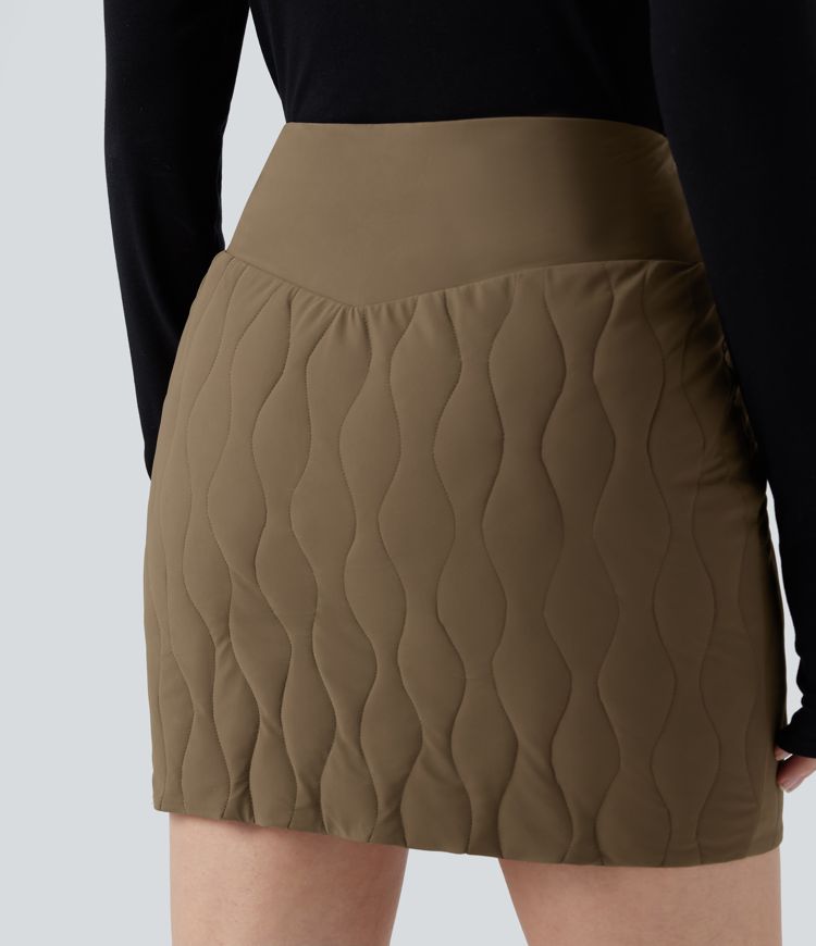 Crossover High Waisted 2-in-1 Bodycon Mini Stretchy Casual Quilted Skirt