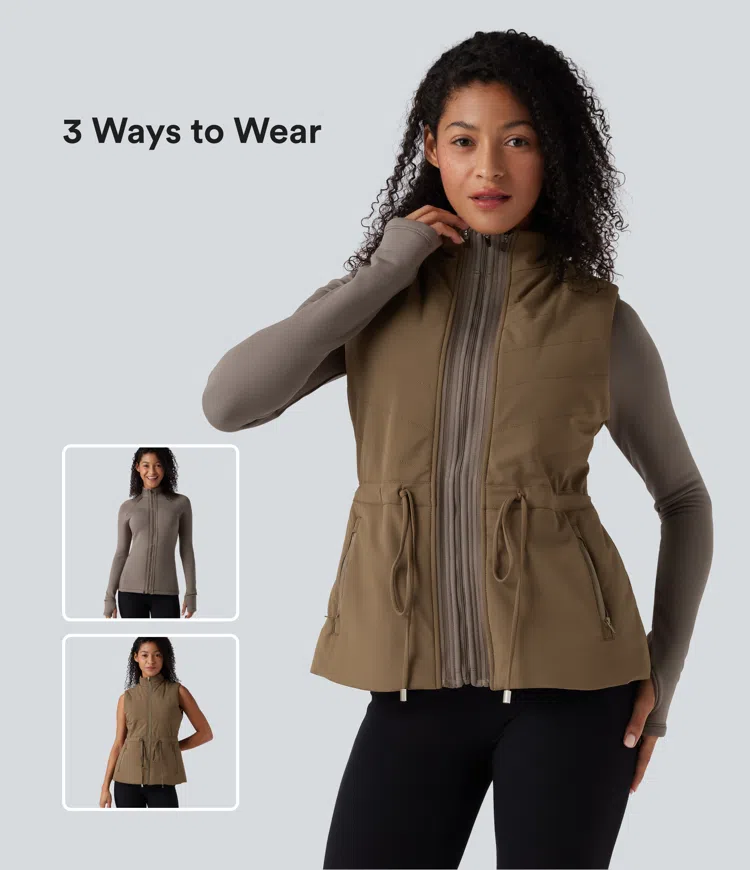 PuffFlex- Lässige 3-in-1 Fleece-Westen-Jacke mit hohem Kragen, Seitentaschen, langen Ärmeln und Daumenlöchern