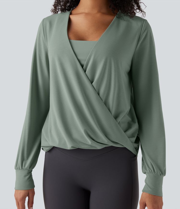 Long Sleeve Crossover Quick Dry Yoga Sports Top