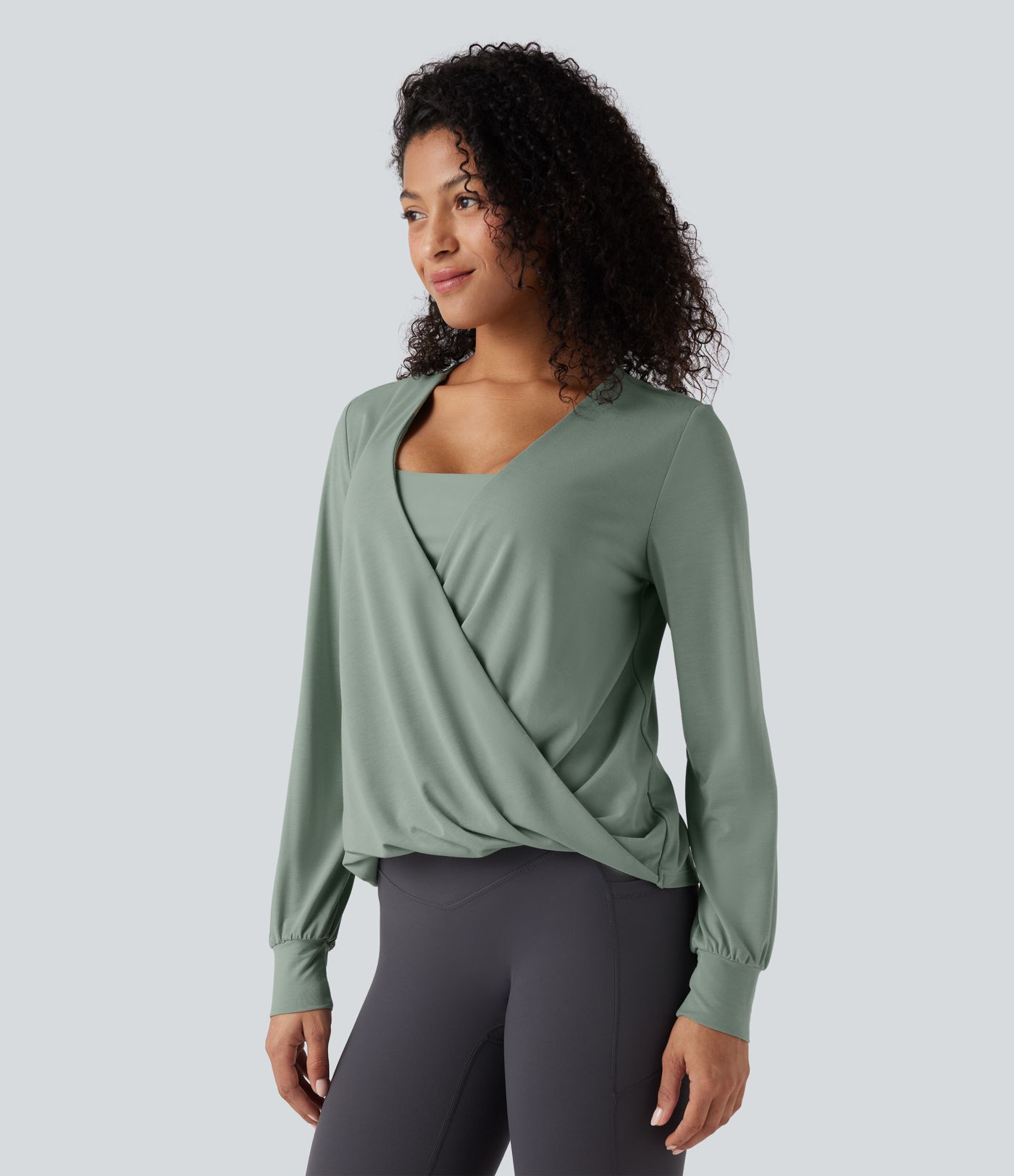 Long Sleeve Crossover Quick Dry Yoga Sports Top