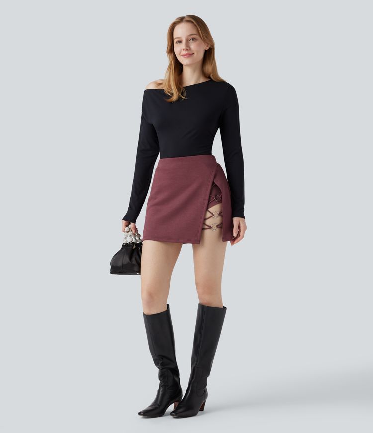 High Waisted Split Crisscross 2-in-1 Mini Party Skirt with Pocket