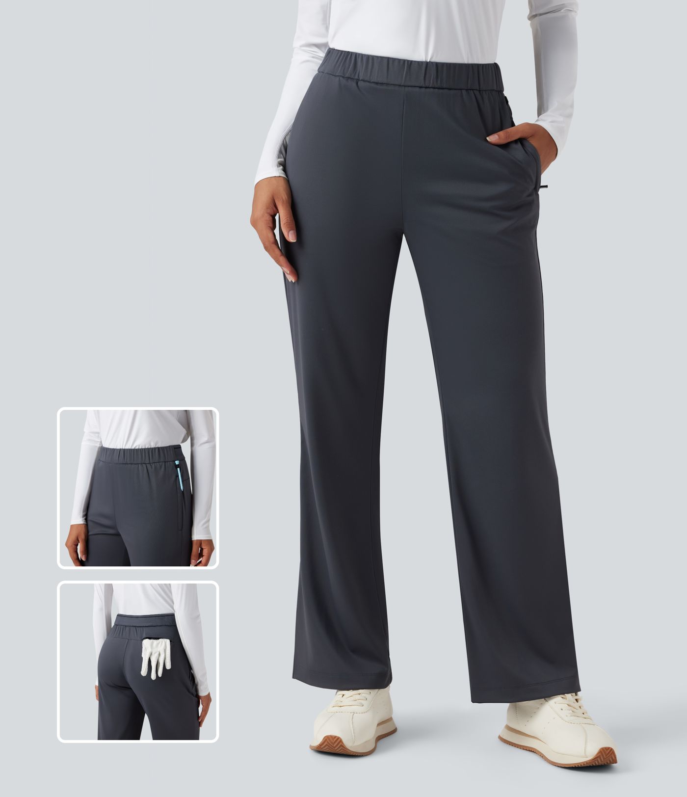Mid Rise Drawstring Golf Baggy Trousers-Golf Tee Pocket