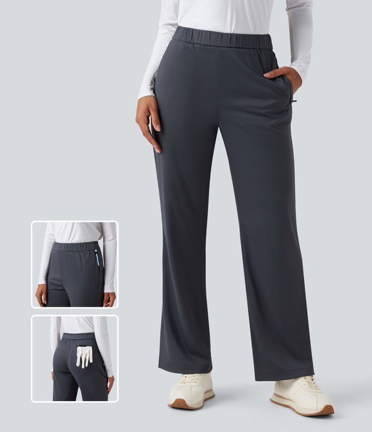 Mid Rise Drawstring Golf Baggy Trousers-Golf Tee Pocket