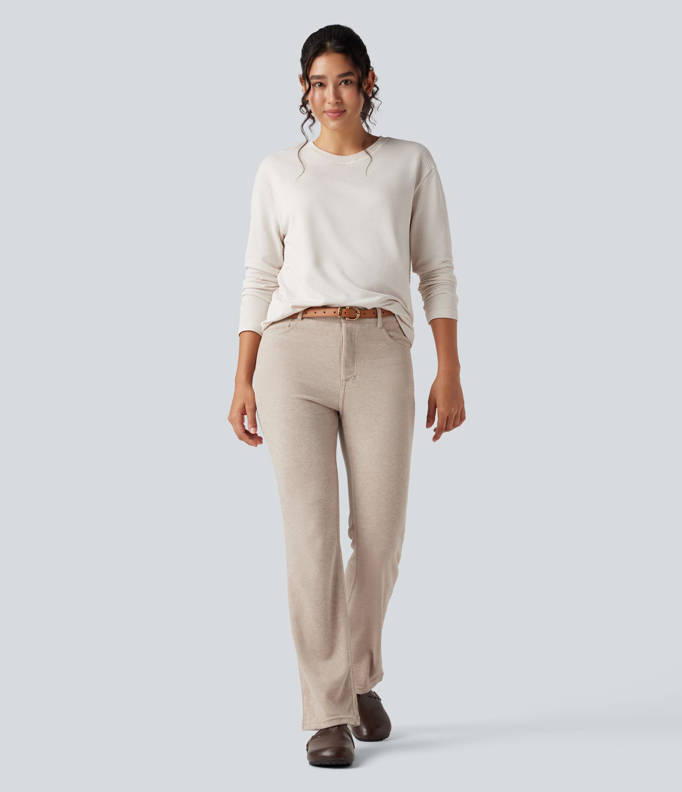 OneForm Seamless Flow Round Neck Long Sleeve Stripe Casual Sports Top