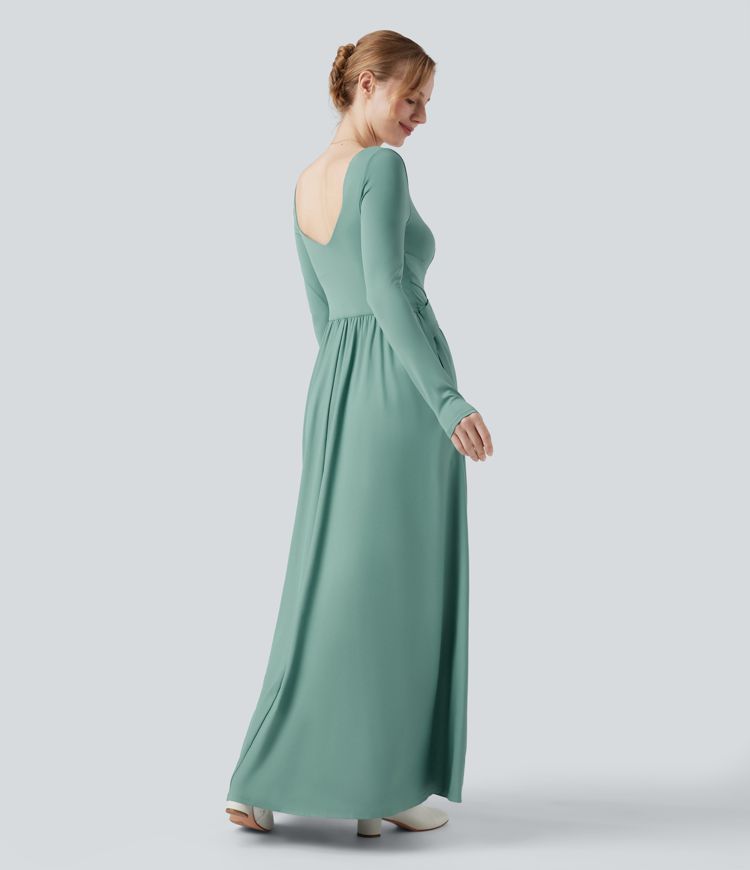 Long Sleeve Flowy Maxi Casual Dress with Pockets