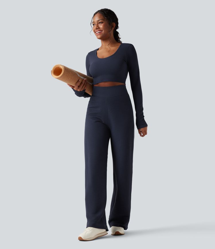 OneForm Seamless Flow Waffle High Waisted Straight Leg Yoga Pants