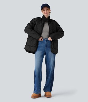 Veste matelassée décontractée zippée à col montant, manches longues et poches.