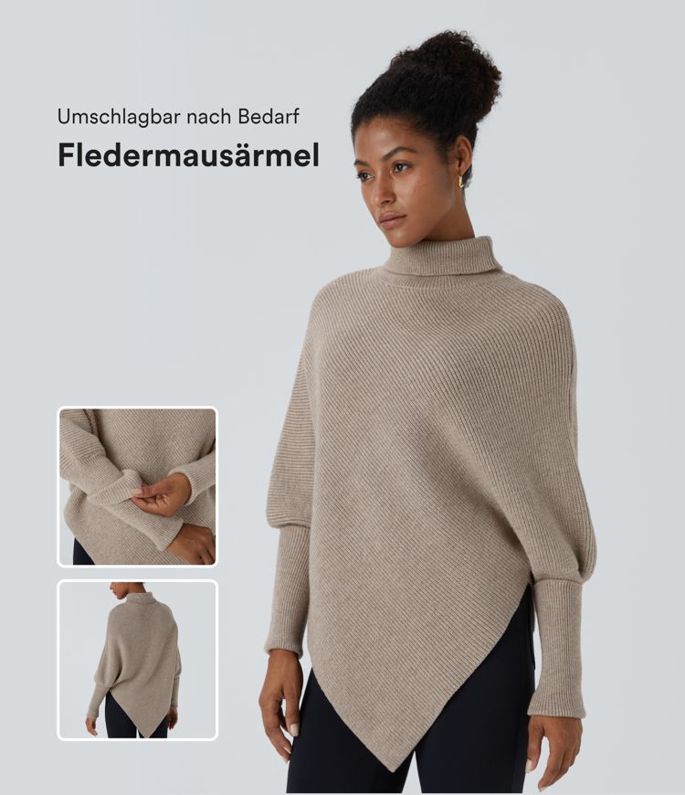 Hochgeschlossener Langarm-Pullover mit asymmetrischem Saum