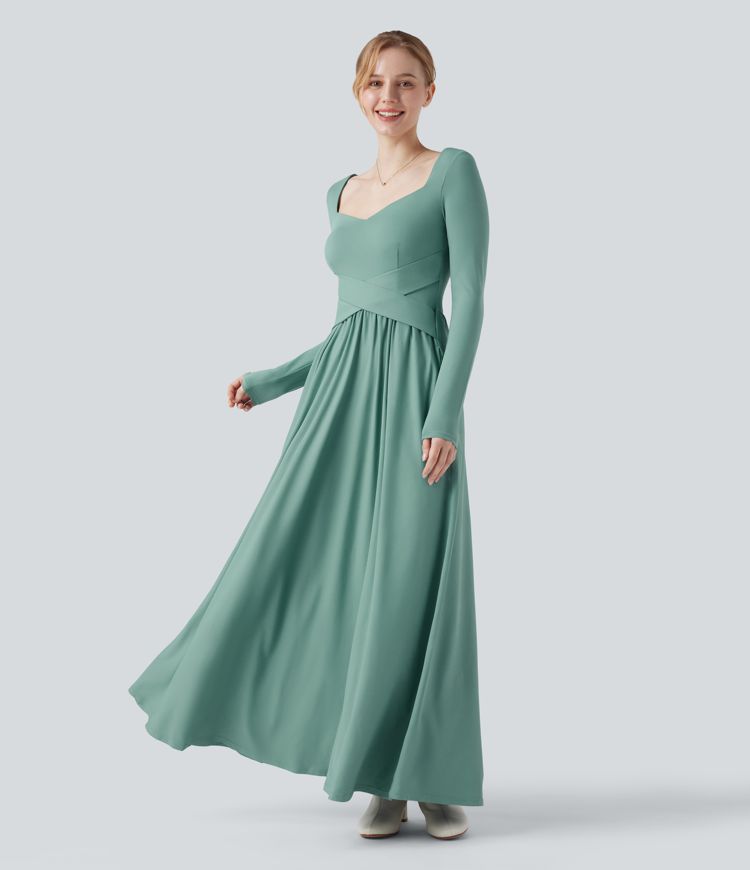 Long Sleeve Flowy Maxi Casual Dress with Pockets
