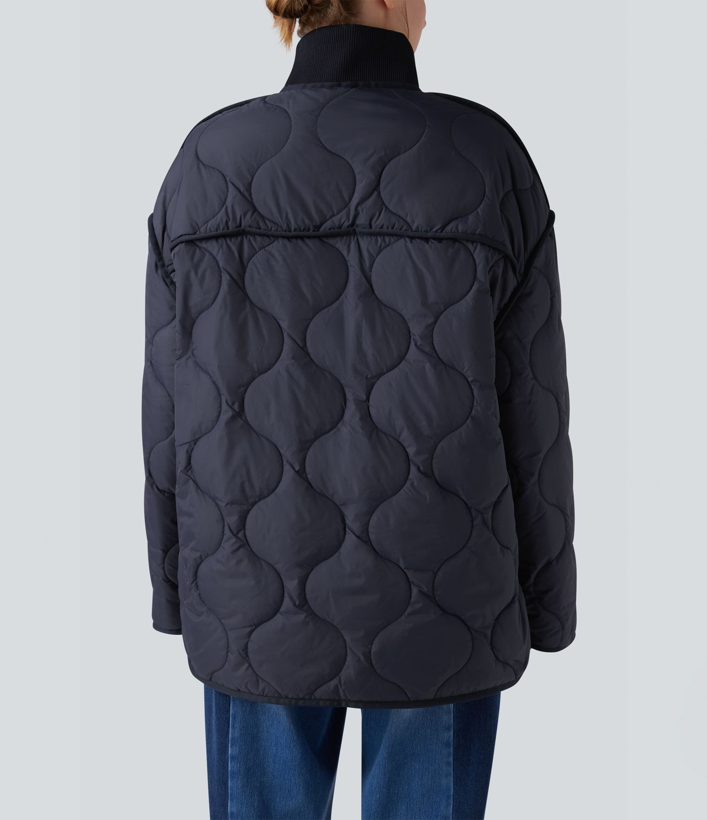 High Neck Zipper Long Sleeve Casual Quilted Jacket with Pockets
