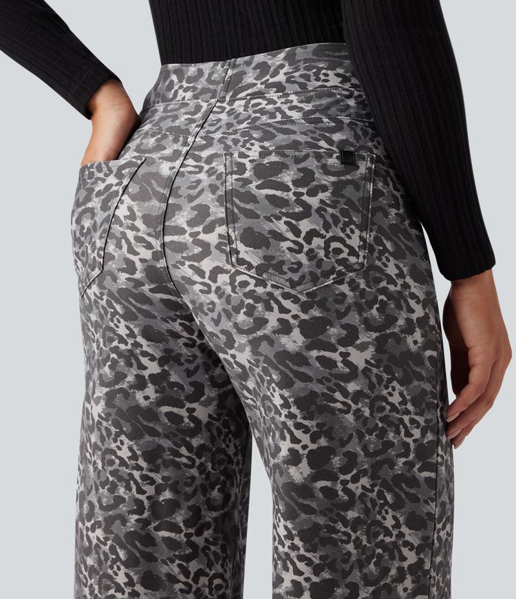 Halara Flex™ High Waisted Wide Leg Leopard Print Casual Jeans with Pockets