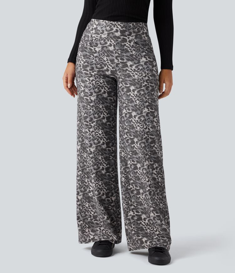 Halara Flex™ High Waisted Wide Leg Leopard Print Casual Jeans with Pockets