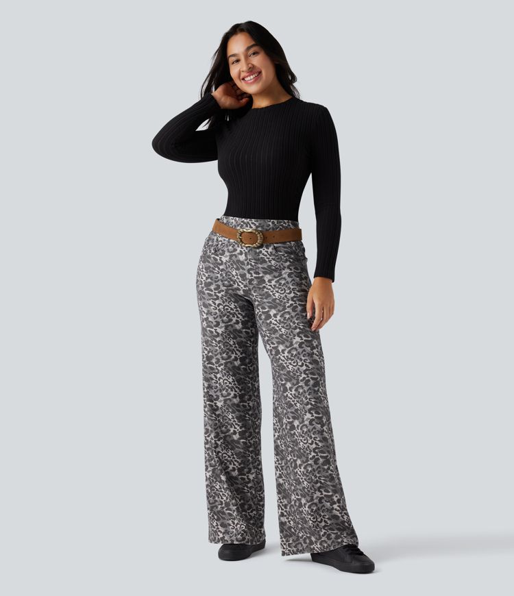 Halara Flex™ High Waisted Wide Leg Leopard Print Casual Jeans with Pockets