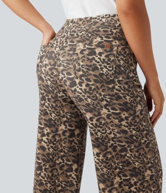 Halara Flex™ High Waisted Wide Leg Leopard Print Casual Jeans with Pockets