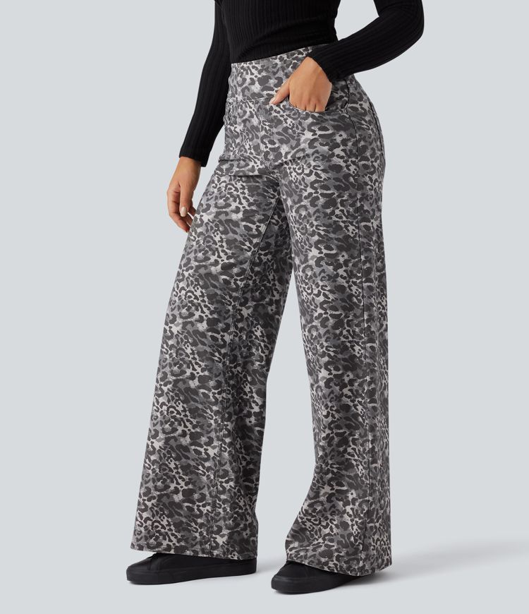 Halara Flex™ High Waisted Wide Leg Leopard Print Casual Jeans with Pockets