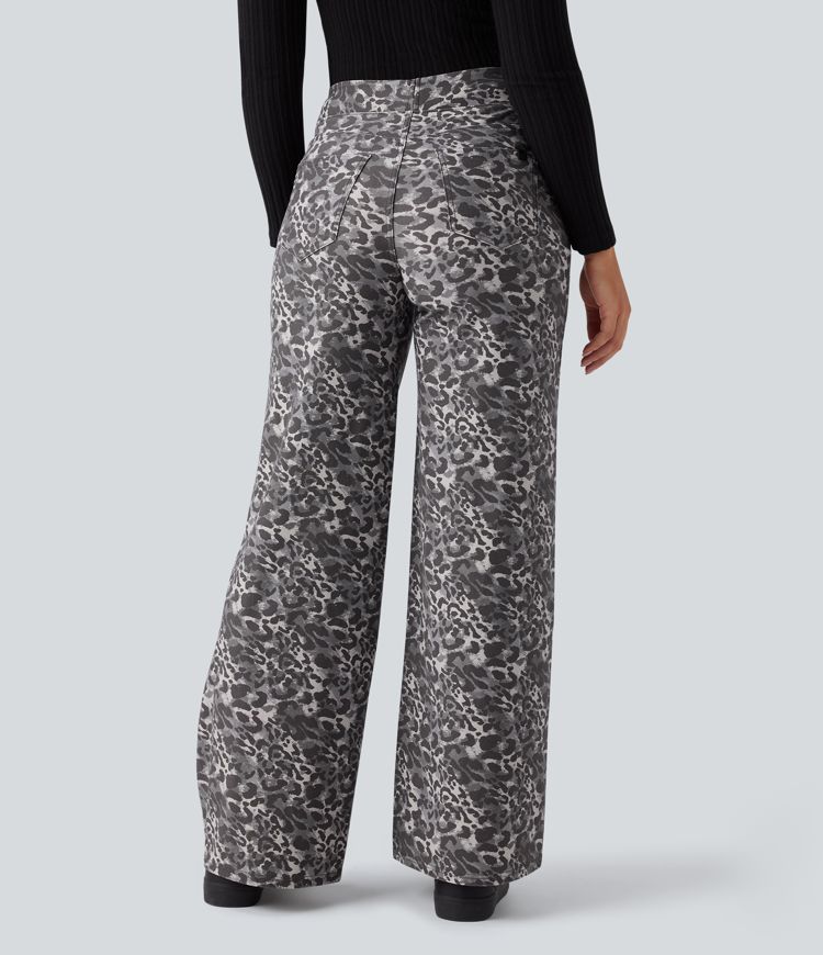 Halara Flex™ High Waisted Wide Leg Leopard Print Casual Jeans with Pockets