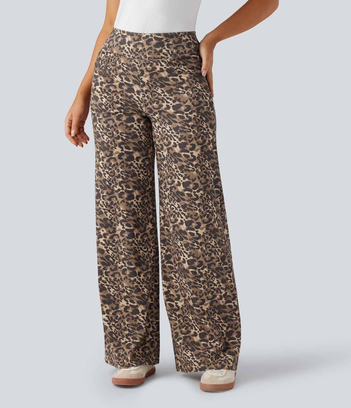 Halara Flex™ High Waisted Wide Leg Leopard Print Casual Jeans with Pockets