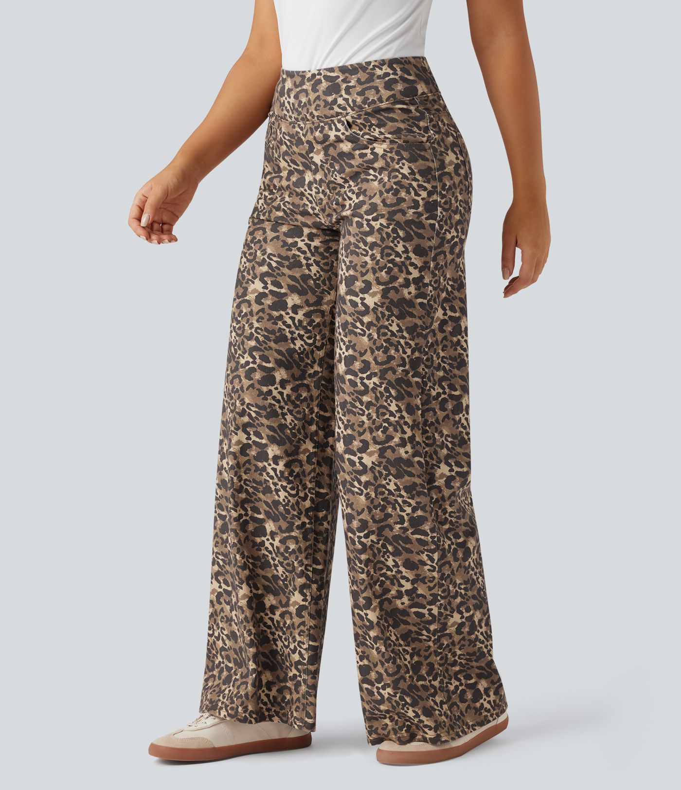 Halara Flex™ High Waisted Wide Leg Leopard Print Casual Jeans with Pockets