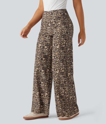 Halara Flex™ High Waisted Wide Leg Leopard Print Casual Jeans with Pockets