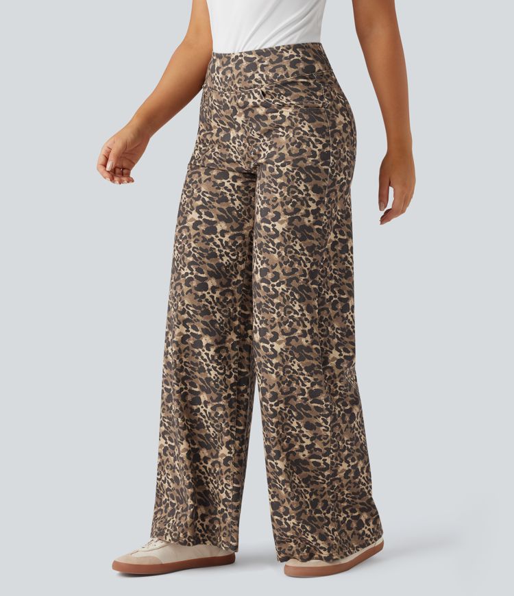 Halara Flex™ High Waisted Wide Leg Leopard Print Casual Jeans with Pockets