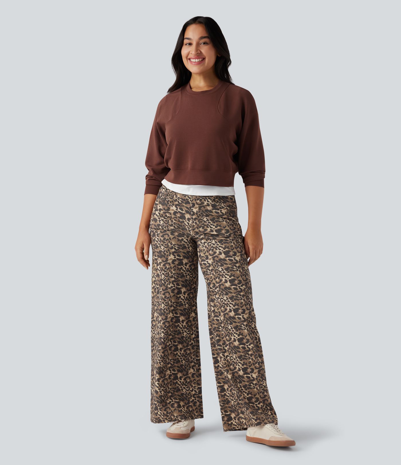 Halara Flex™ High Waisted Wide Leg Leopard Print Casual Jeans with Pockets