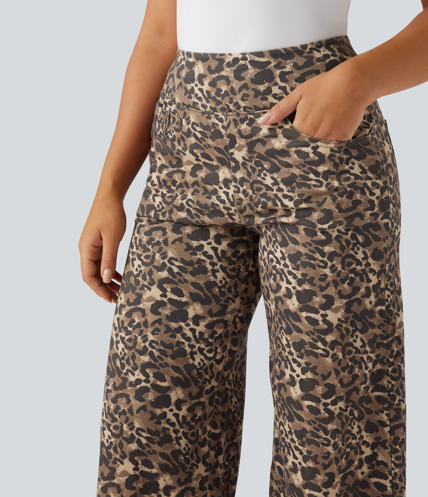 Halara Flex™ High Waisted Wide Leg Leopard Print Casual Jeans with Pockets
