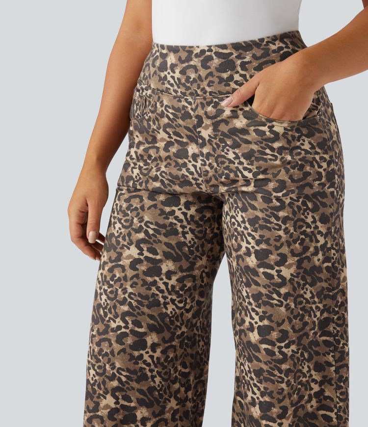 Halara Flex™ High Waisted Wide Leg Leopard Print Casual Jeans with Pockets
