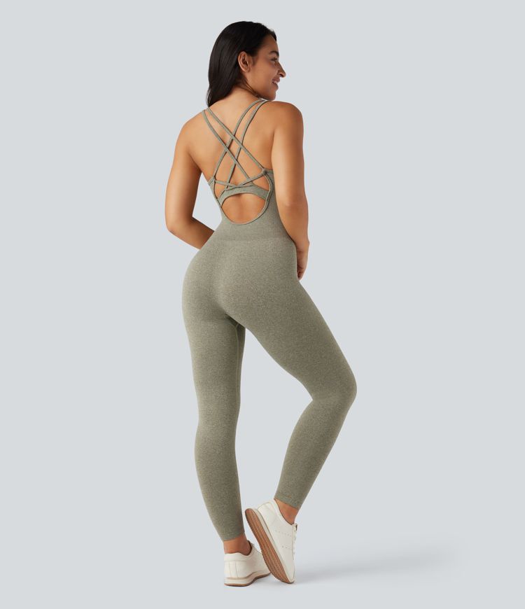Seamless Flow Crisscross Backless Sleeveless Skinny Workout Jumpsuit