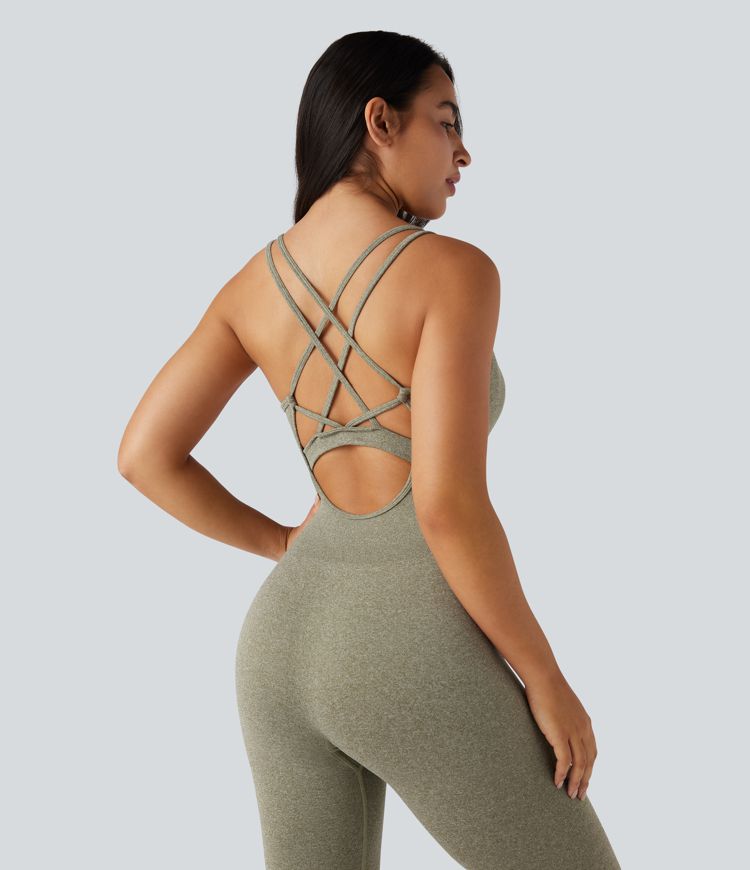 Seamless Flow Crisscross Backless Sleeveless Skinny Workout Jumpsuit