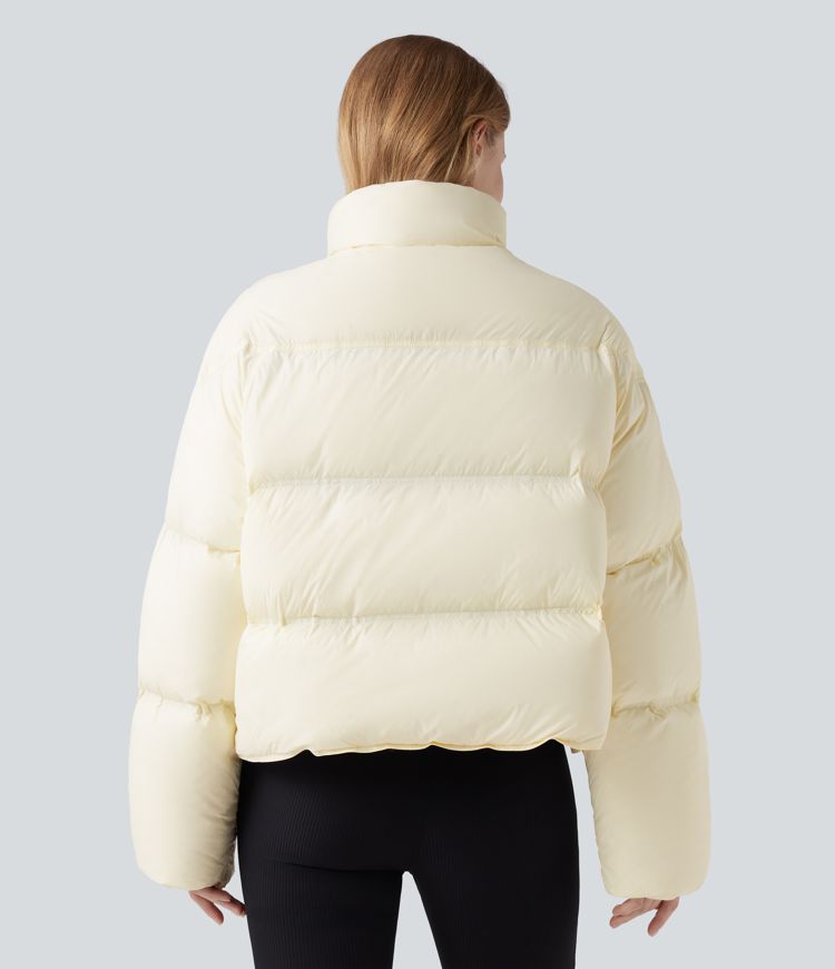 Stand Collar Drawstring Hem Casual Puffer Padded Jacket with Pockets