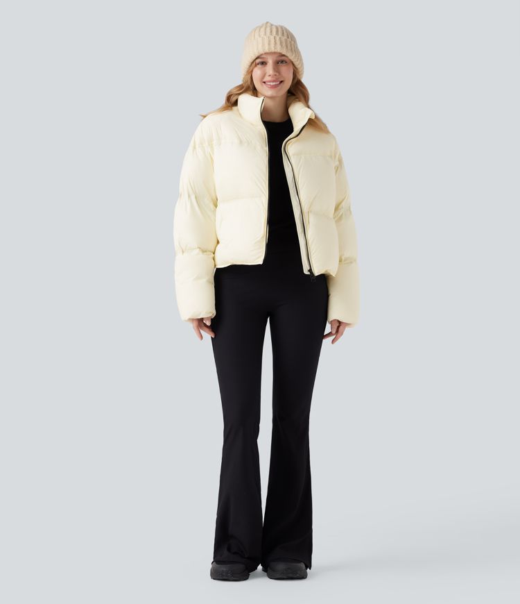 Stand Collar Drawstring Hem Casual Puffer Padded Jacket with Pockets