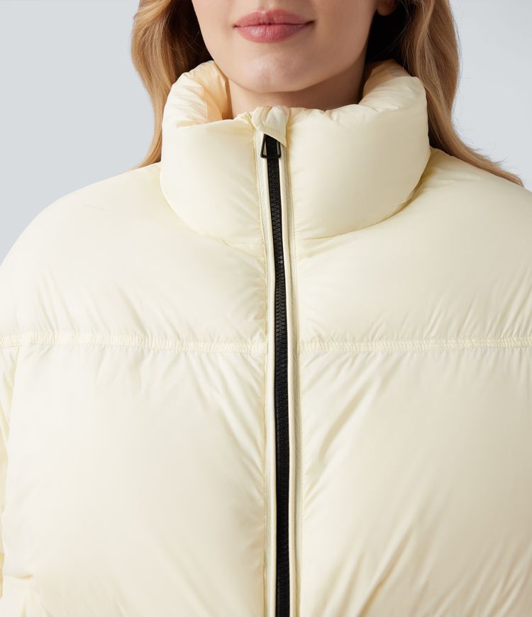 Stand Collar Drawstring Hem Casual Puffer Padded Jacket with Pockets