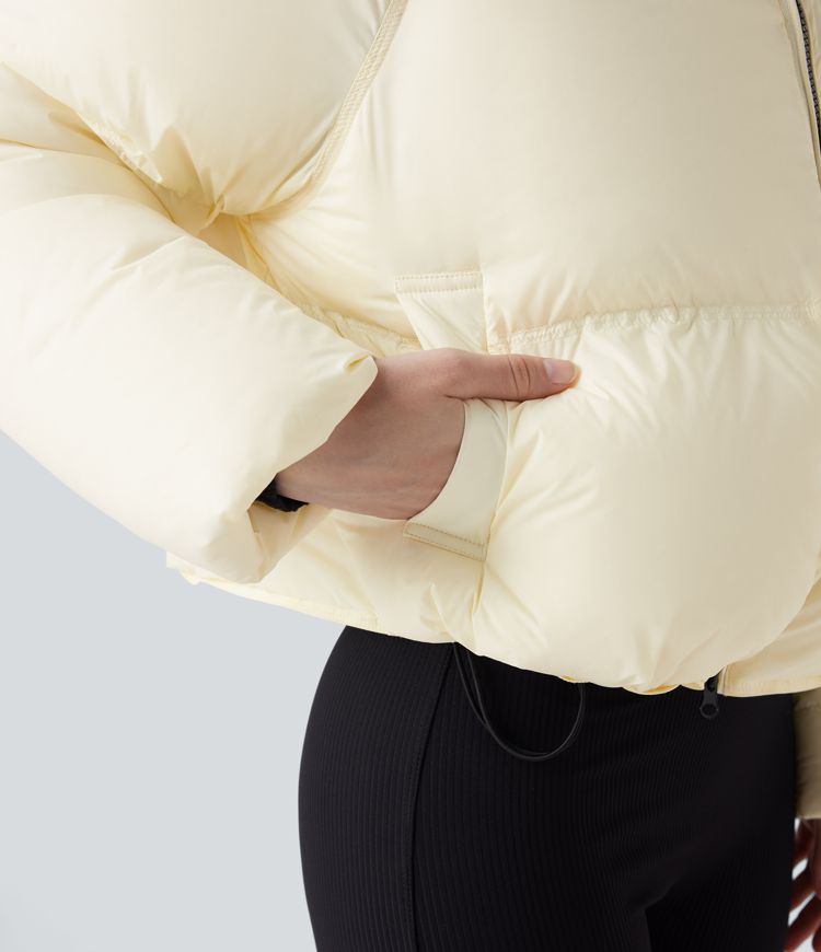 Stand Collar Drawstring Hem Casual Puffer Padded Jacket with Pockets