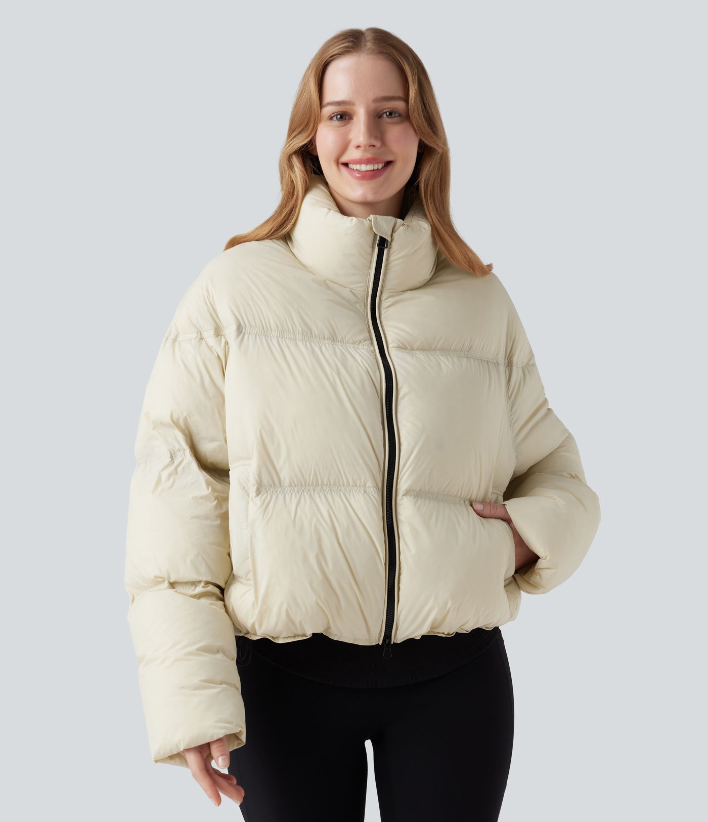 Doudoune casual en duvet à col montant avec ourlet à cordon de serrage et poches