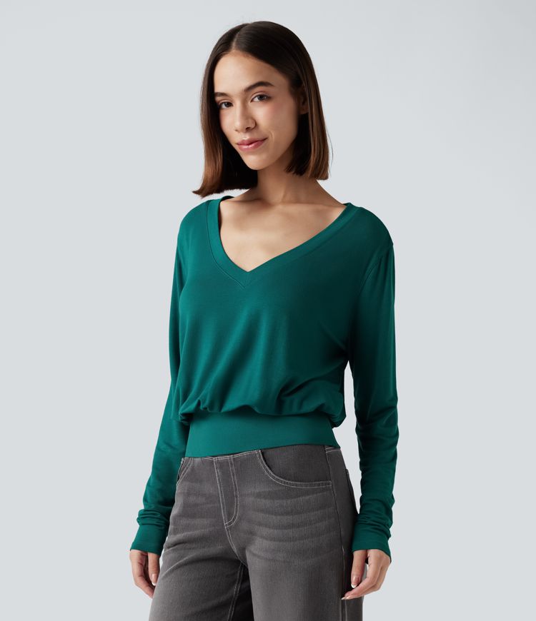 V Neck Long Sleeve Casual Sweatshirt