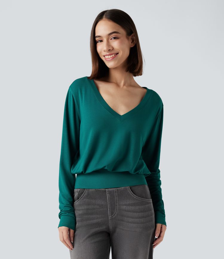 V Neck Long Sleeve Casual Sweatshirt