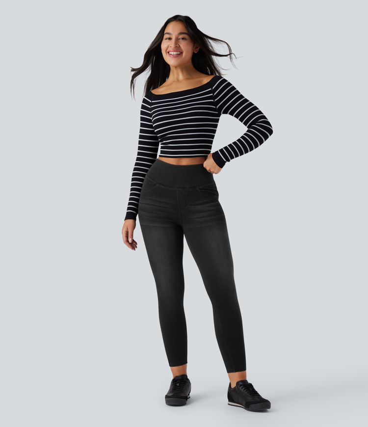 Halara Flex™ High Waisted Tummy Control Butt Lifting Denim Casual Leggings with Pockets