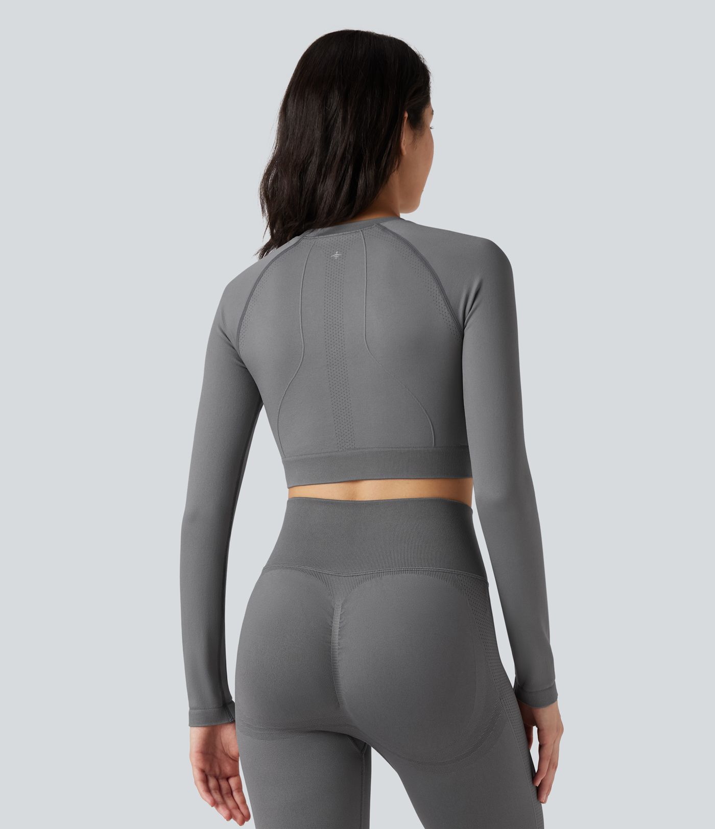 Seamless Flow Round Neck Long Sleeve Cropped Yoga Sports Top