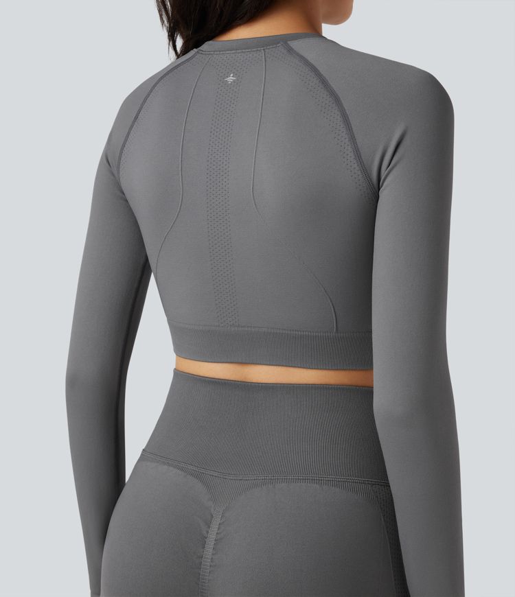 Seamless Flow Round Neck Long Sleeve Cropped Yoga Sports Top