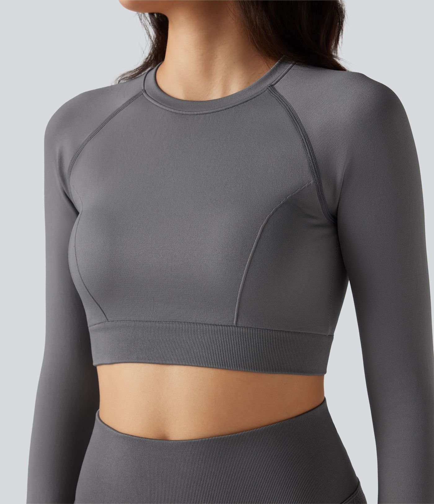 Seamless Flow Round Neck Long Sleeve Cropped Yoga Sports Top