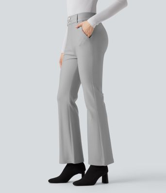 Spodnie bootcut z wysokim stanem i kieszeniami