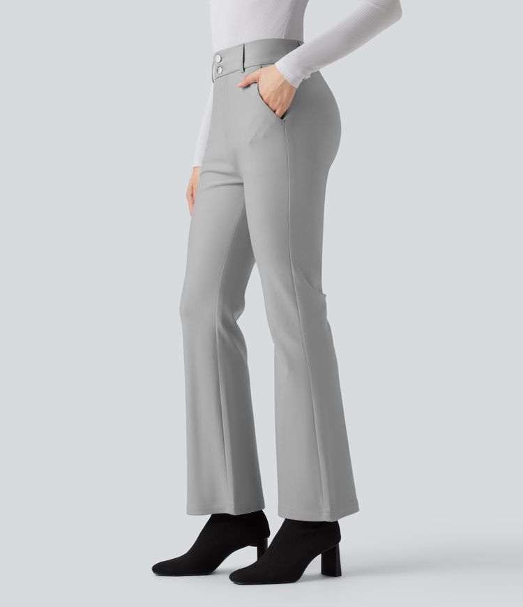 Spodnie bootcut z wysokim stanem i kieszeniami