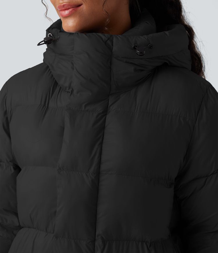 Hooded Long Sleeve Zipper Longline Casual Padded Jacket with Pockets