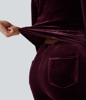 Hooded Long Sleeve Zipper Velvet Casual Flare Jumpsuit with Pockets-Easy Peezy Edition