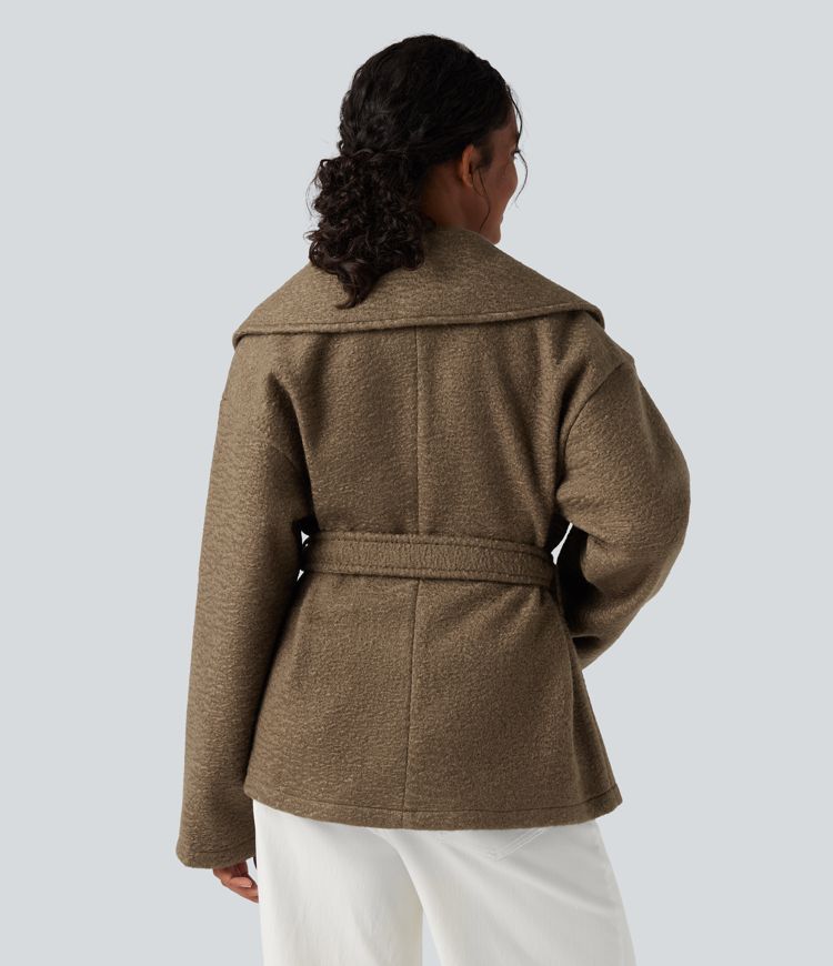 Lapel Belted Casual Coat with Pockets