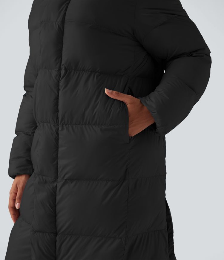 Hooded Long Sleeve Zipper Longline Casual Padded Jacket with Pockets