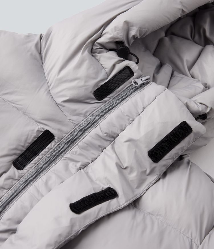 Hooded Long Sleeve Zipper Longline Casual Padded Jacket with Pockets