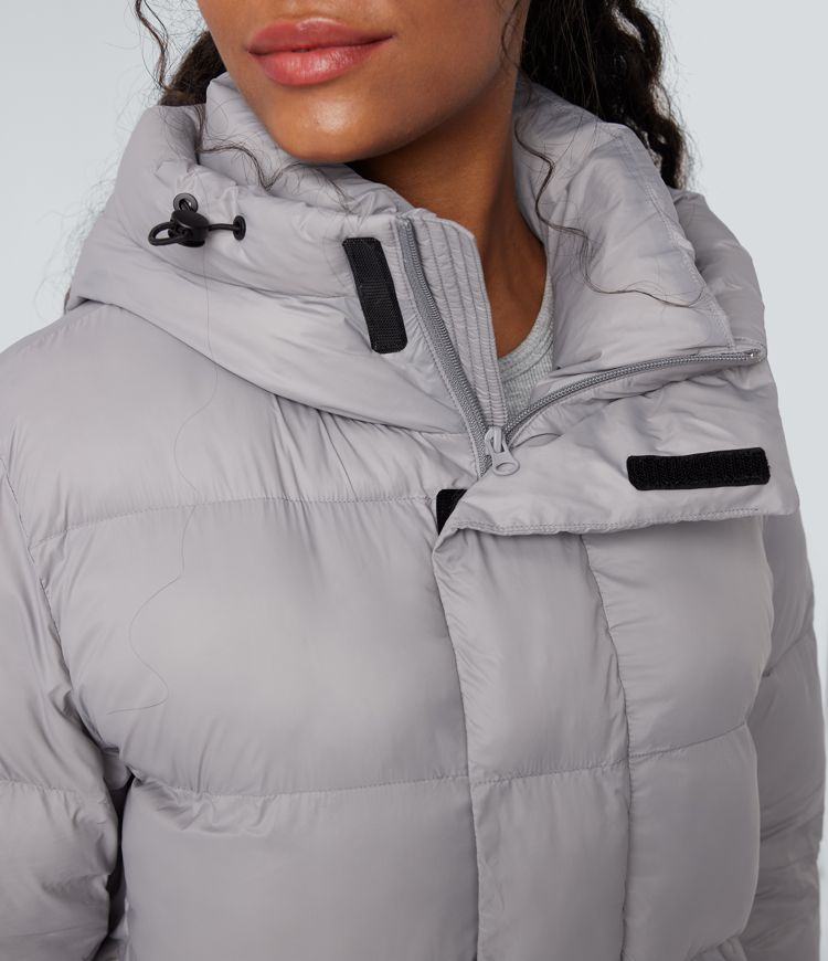 Hooded Long Sleeve Zipper Longline Casual Padded Jacket with Pockets