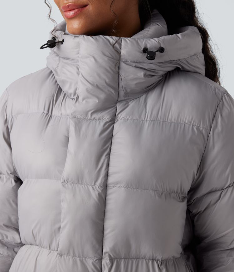 Hooded Long Sleeve Zipper Longline Casual Padded Jacket with Pockets